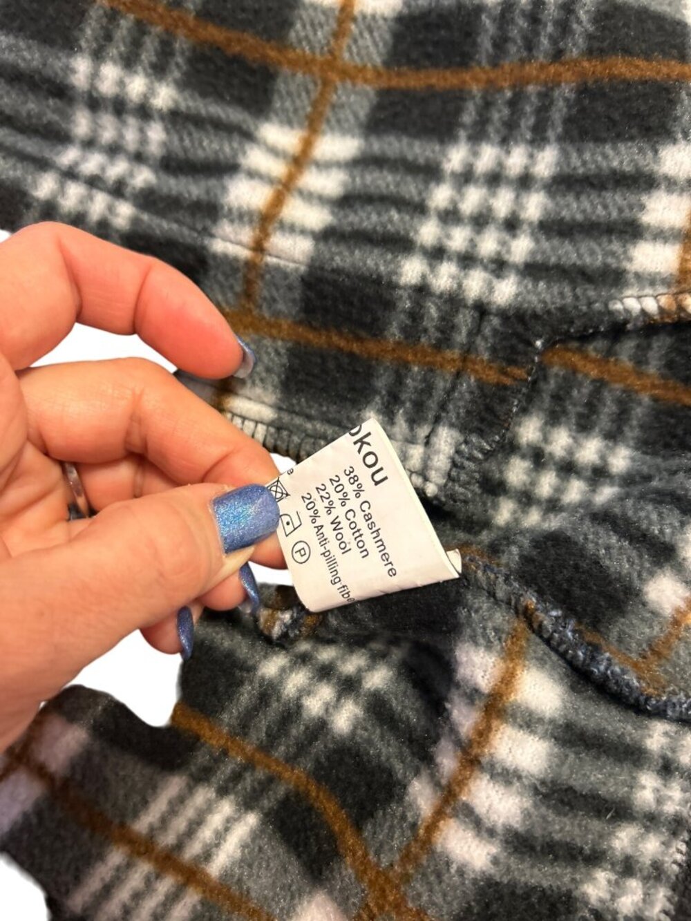 YeoKou Sz S Cashmere Wool Blend Zip Up Jacket Blue Fleece Lined Winter Sweater - Picture 10 of 10